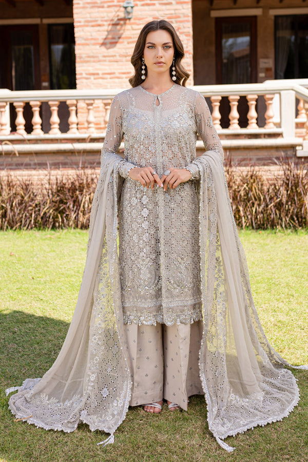Marjjan MLC-25 Style – Silver Grey Embroidered Formal Suit