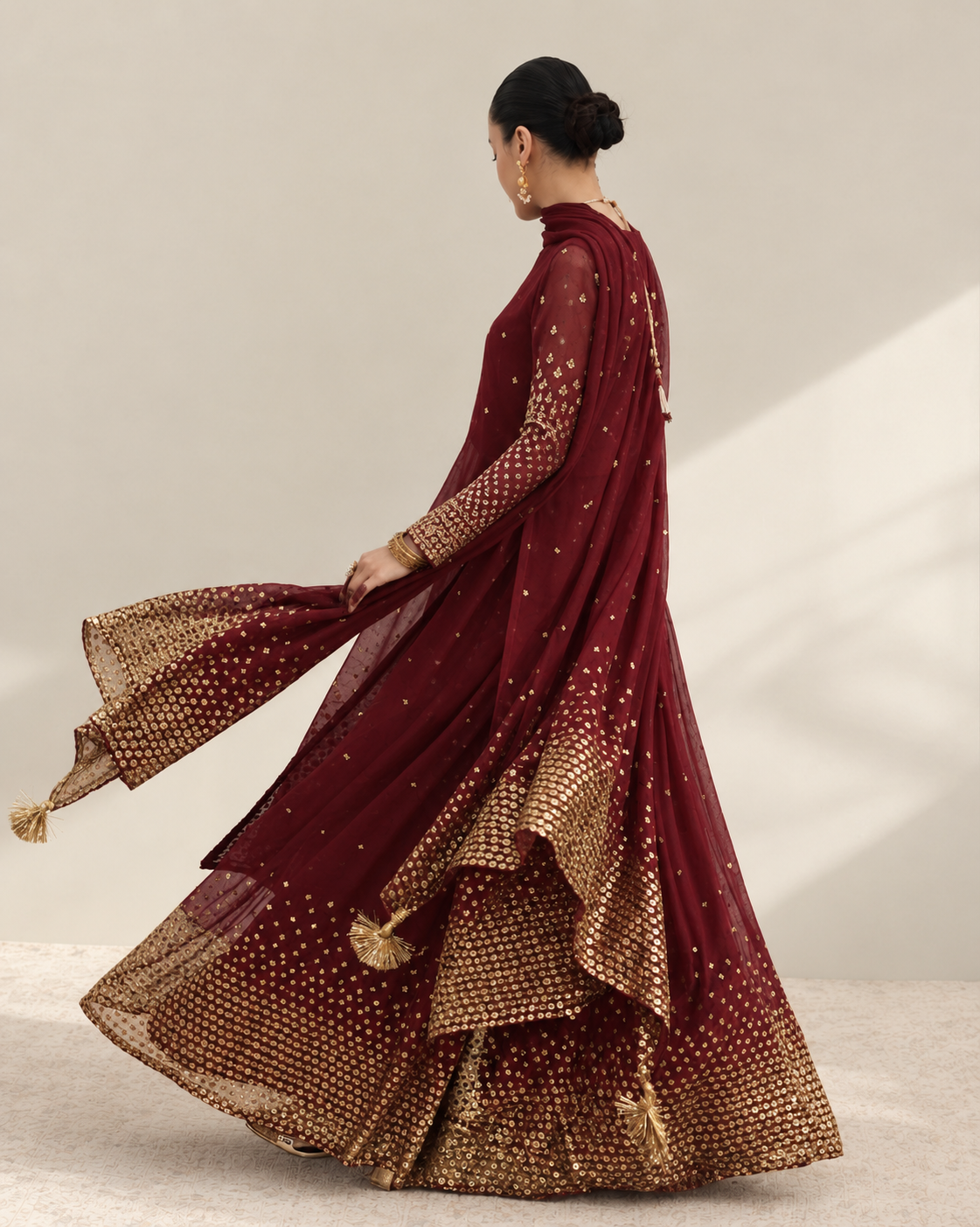 MAROON AFSANA   3-Piece Suit For Women