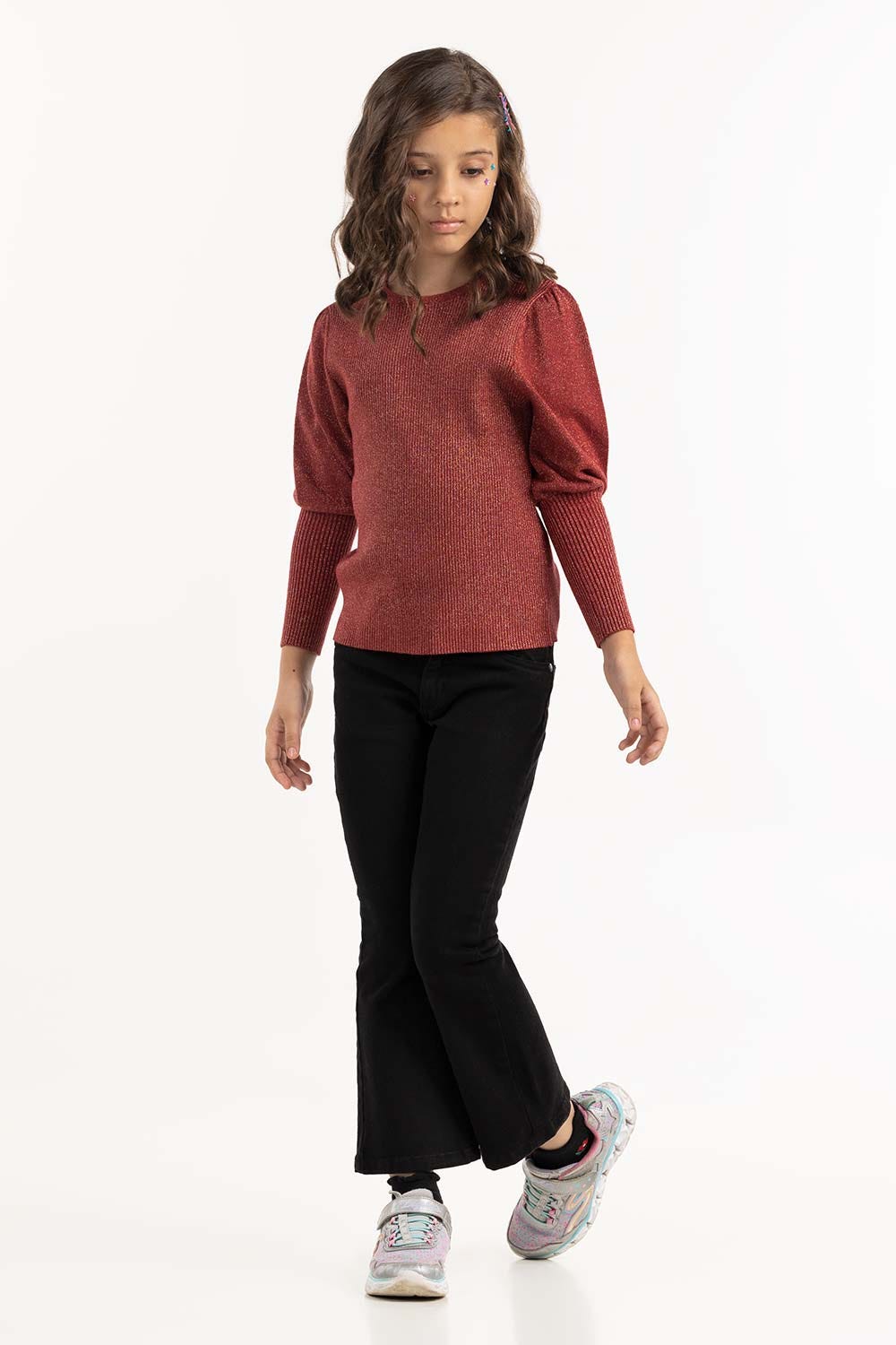 Junior Girl Maroon Knit Sweater