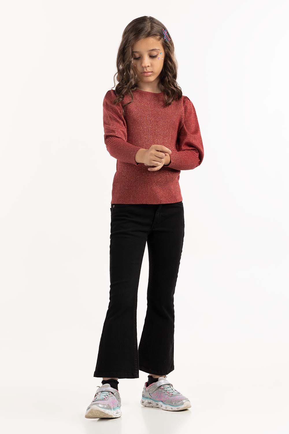 Junior Girl Maroon Knit Sweater