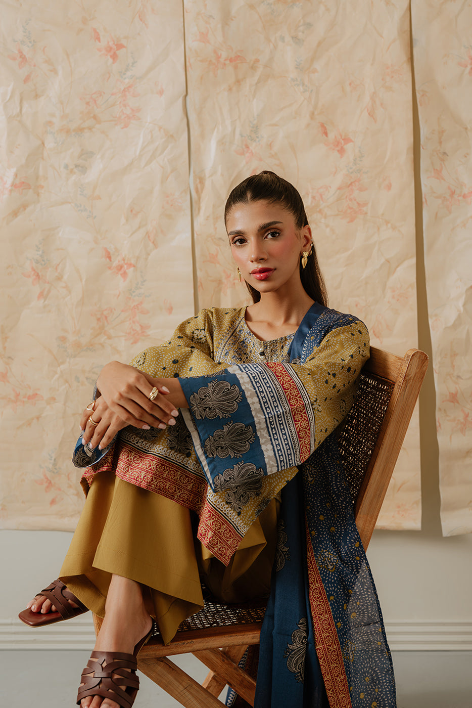3 Piece Embroidered Lawn-Old Gold (Unstitched)