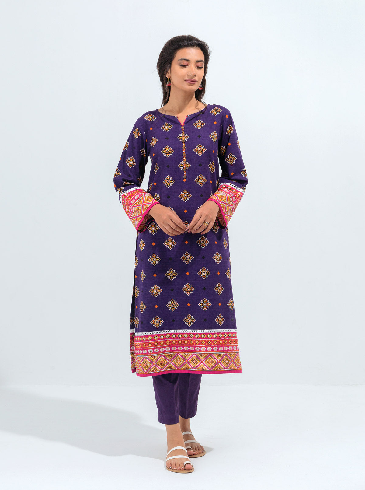 2 Piece - Printed Khaddar Suit - Violet Deco
