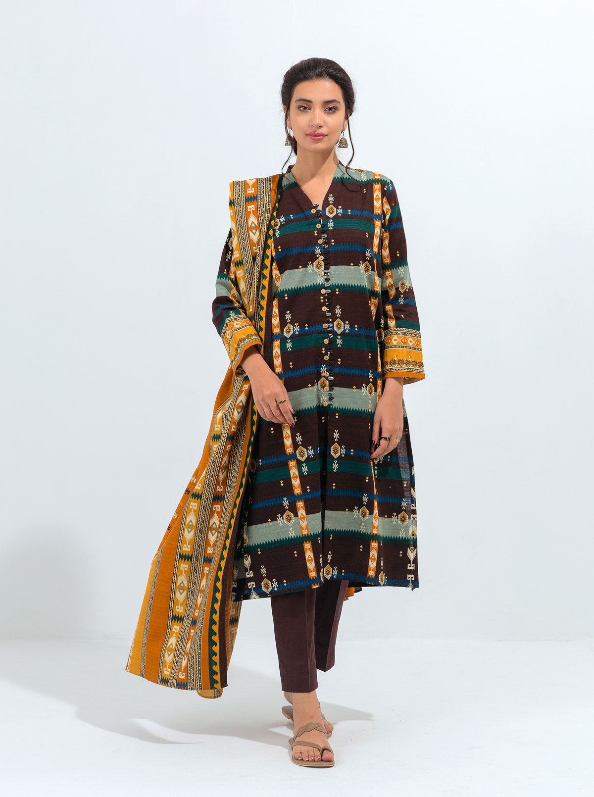 3 Piece - Printed Khaddar Suit - Alluring Charm