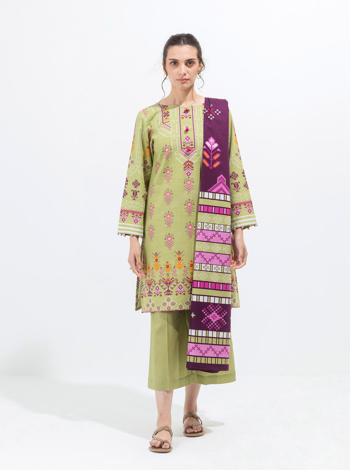 3 Piece - Printed Khaddar Suit - Opulent Opal