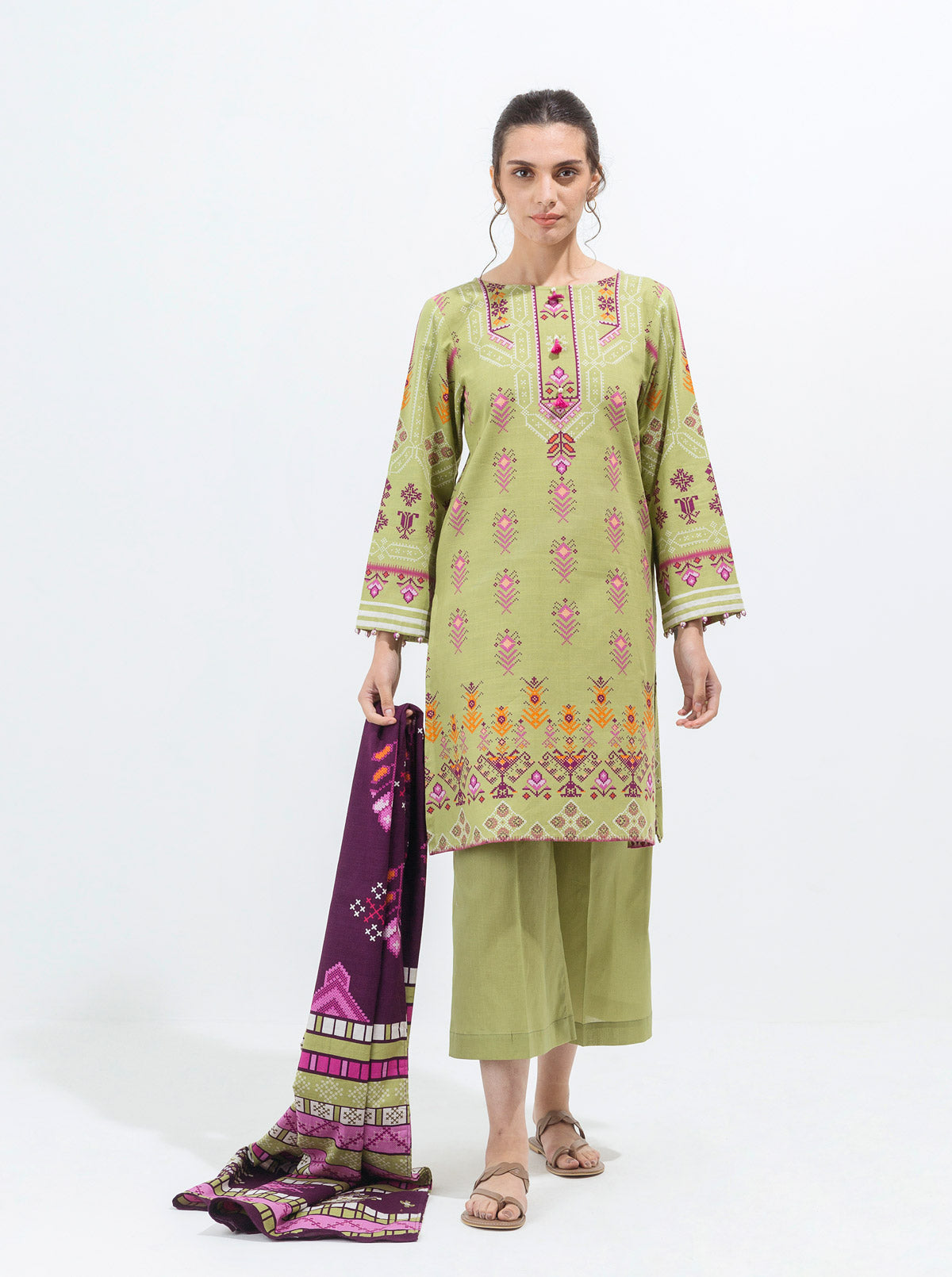 3 Piece - Printed Khaddar Suit - Opulent Opal