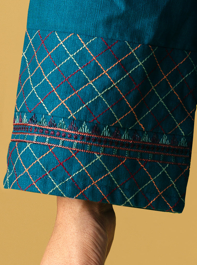 3 Piece - Embroidered Khaddar Suit - Malachite Teal