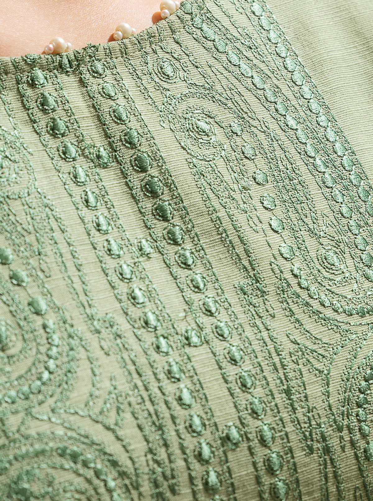 3 Piece - Embroidered Khaddar Suit - Green Earth