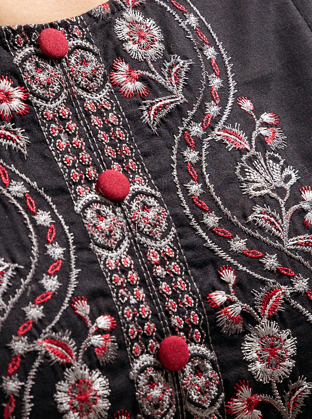 3 Piece - Embroidered Khaddar Suit - Grey Block
