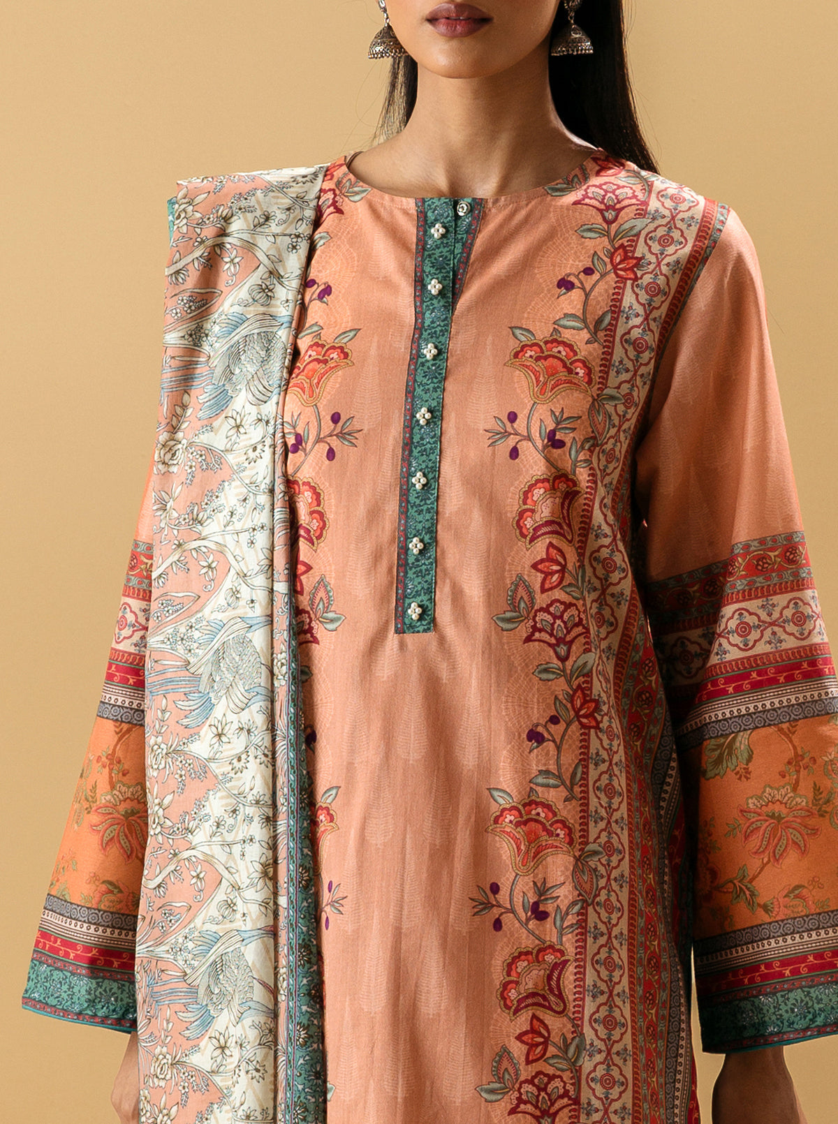 3 PIECE - PRINTED LAWN SUIT - FLORAL CANDYMB4S22U31-PEACH-2000000204097-3PC