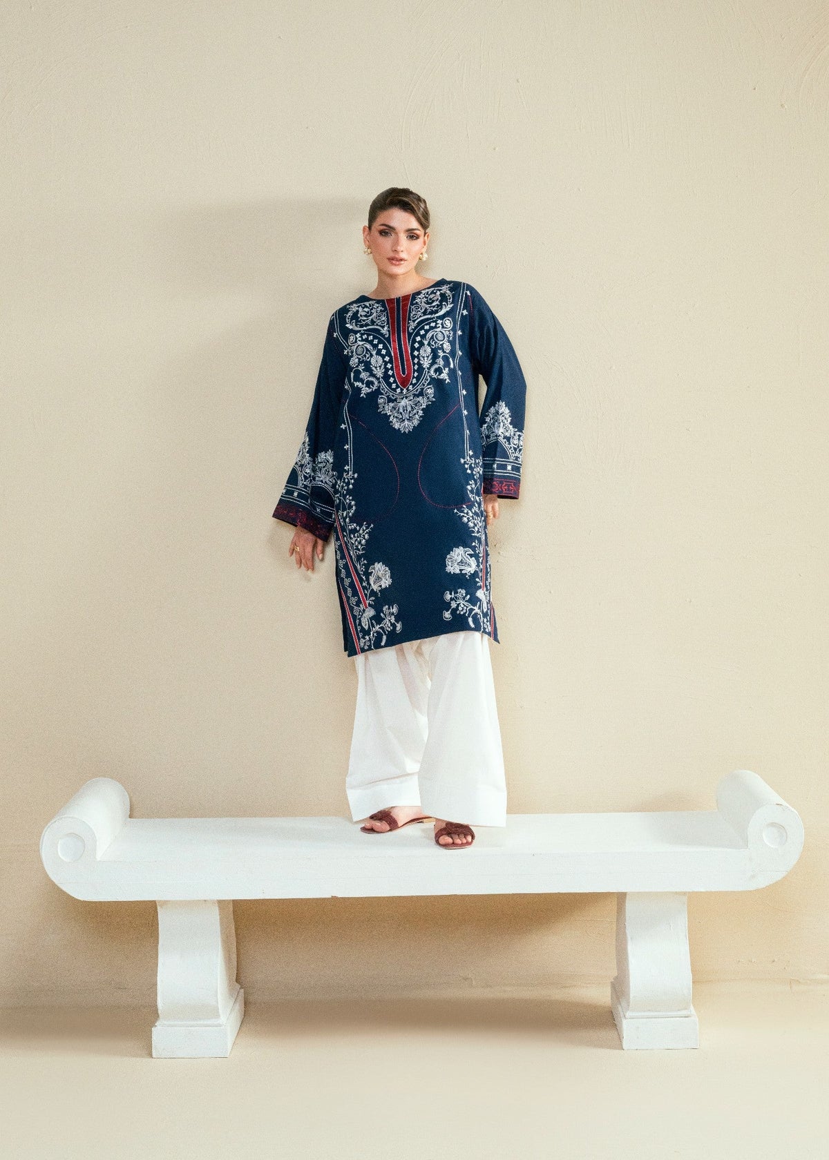 Cambric Kurta Set in Midnight blue