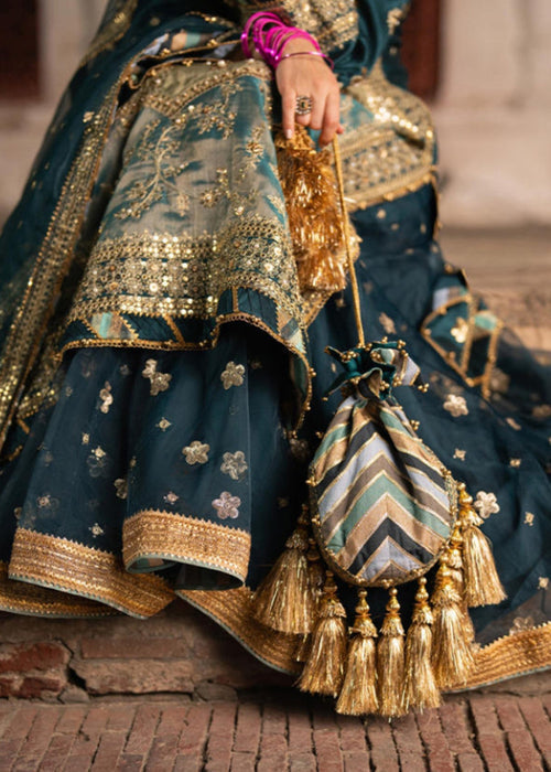 Mohsin Naveed Ranjha Style — Mairaz Ivory & Teal Gharara Set