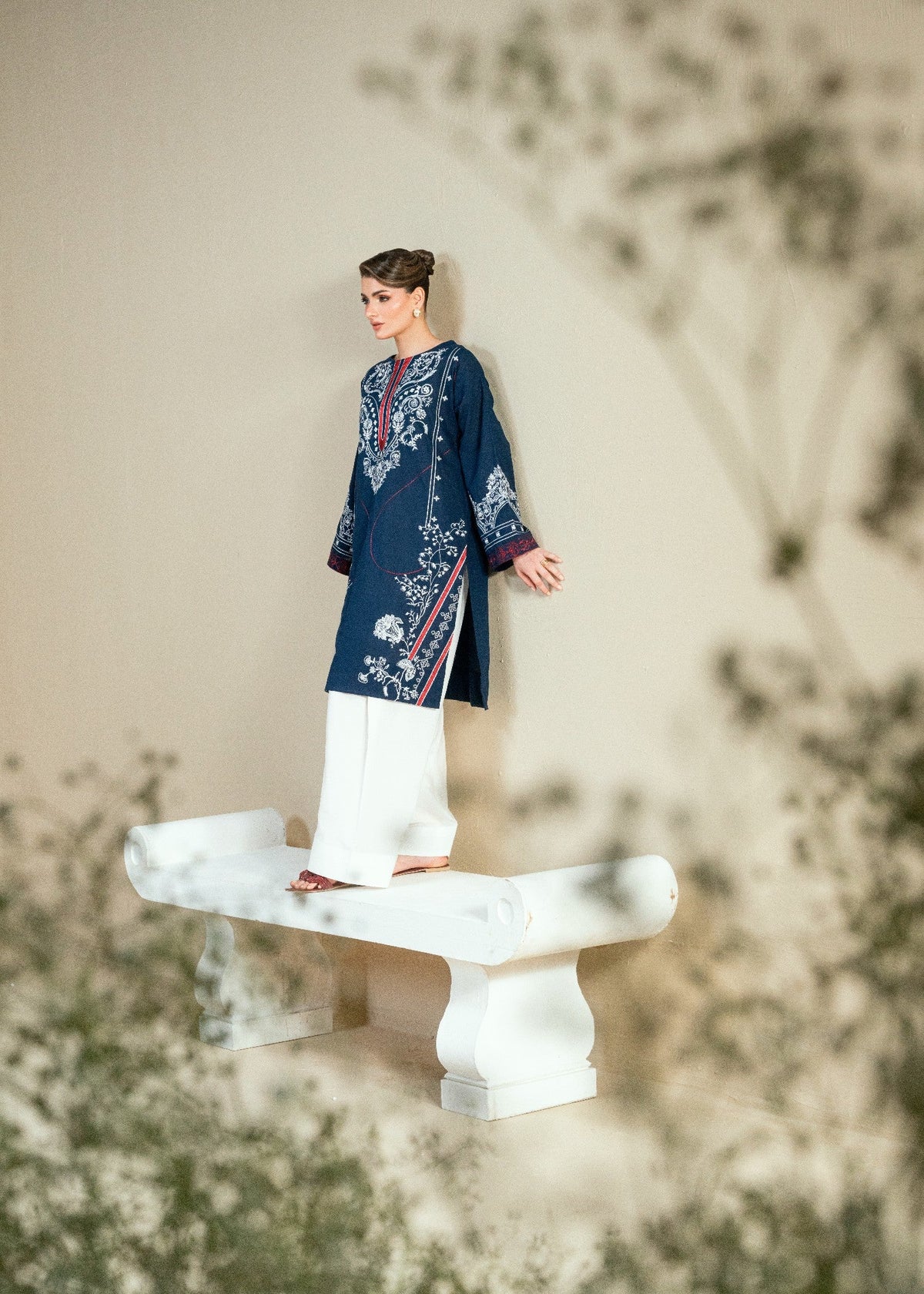 Cambric Kurta Set in Midnight blue