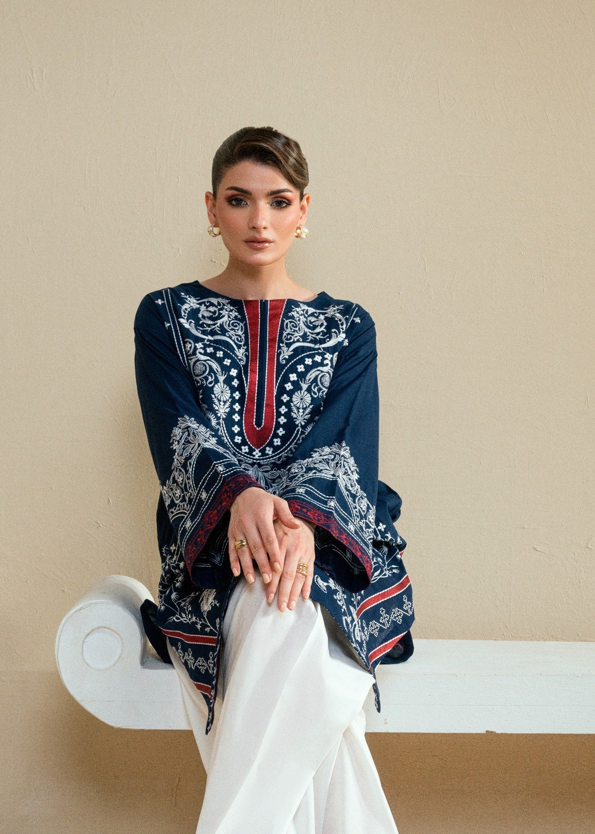 Cambric Kurta Set in Midnight blue