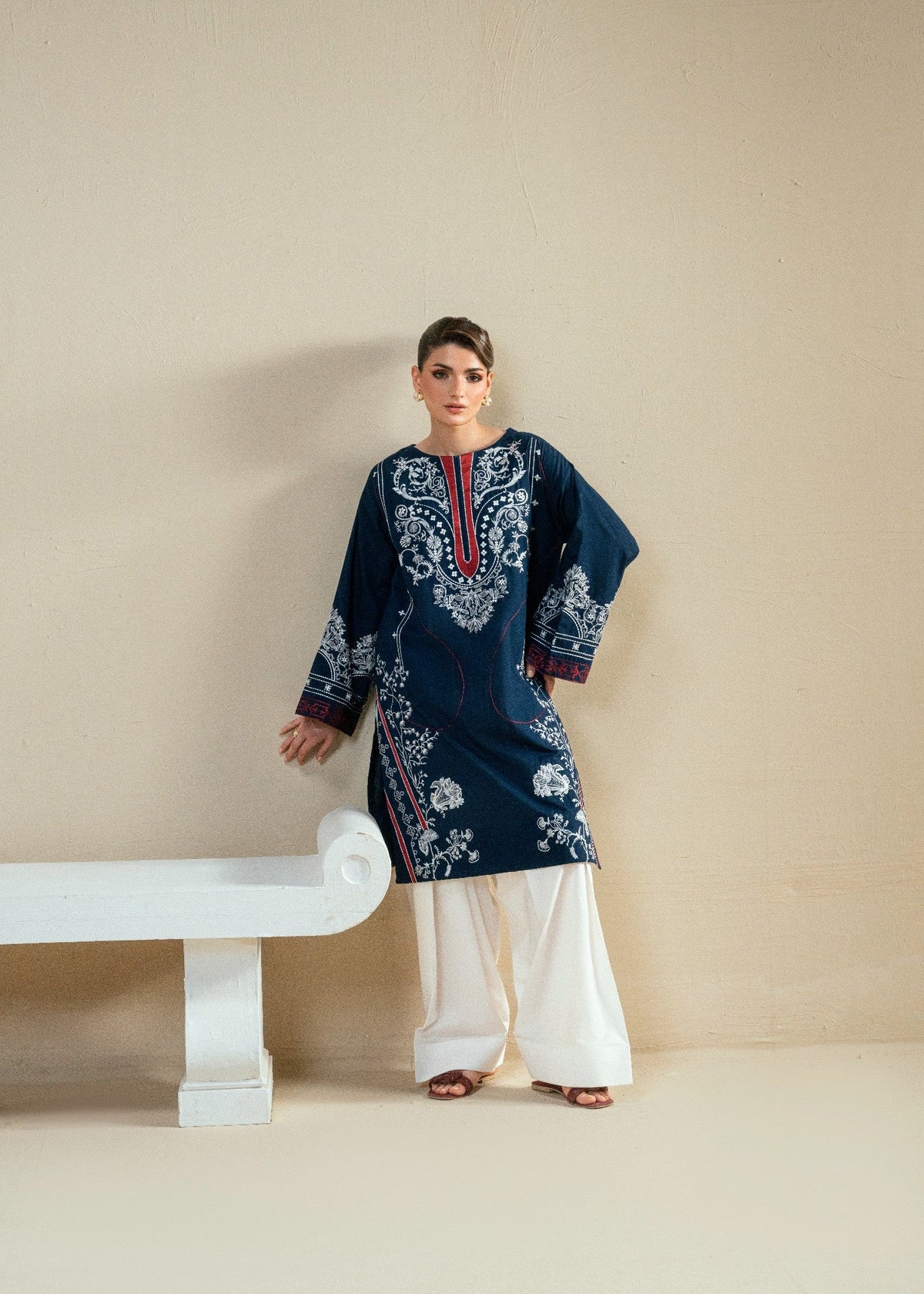Cambric Kurta Set in Midnight blue