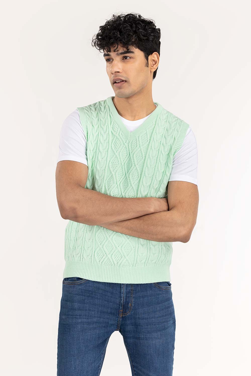 Mint Cabling SleeveLess Sweater