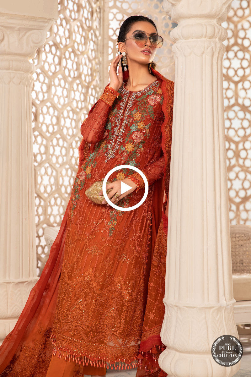 Unstitched Chiffon - Mpc-22-205-Burnt Orange And Rust