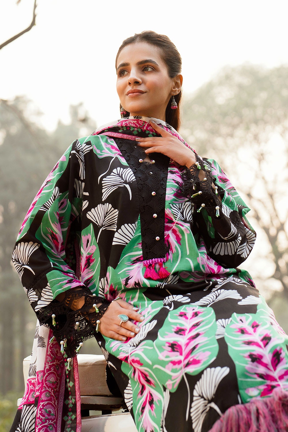 3 Piece Unstitched Jacquard Suit with Printed Lawn Dupatta