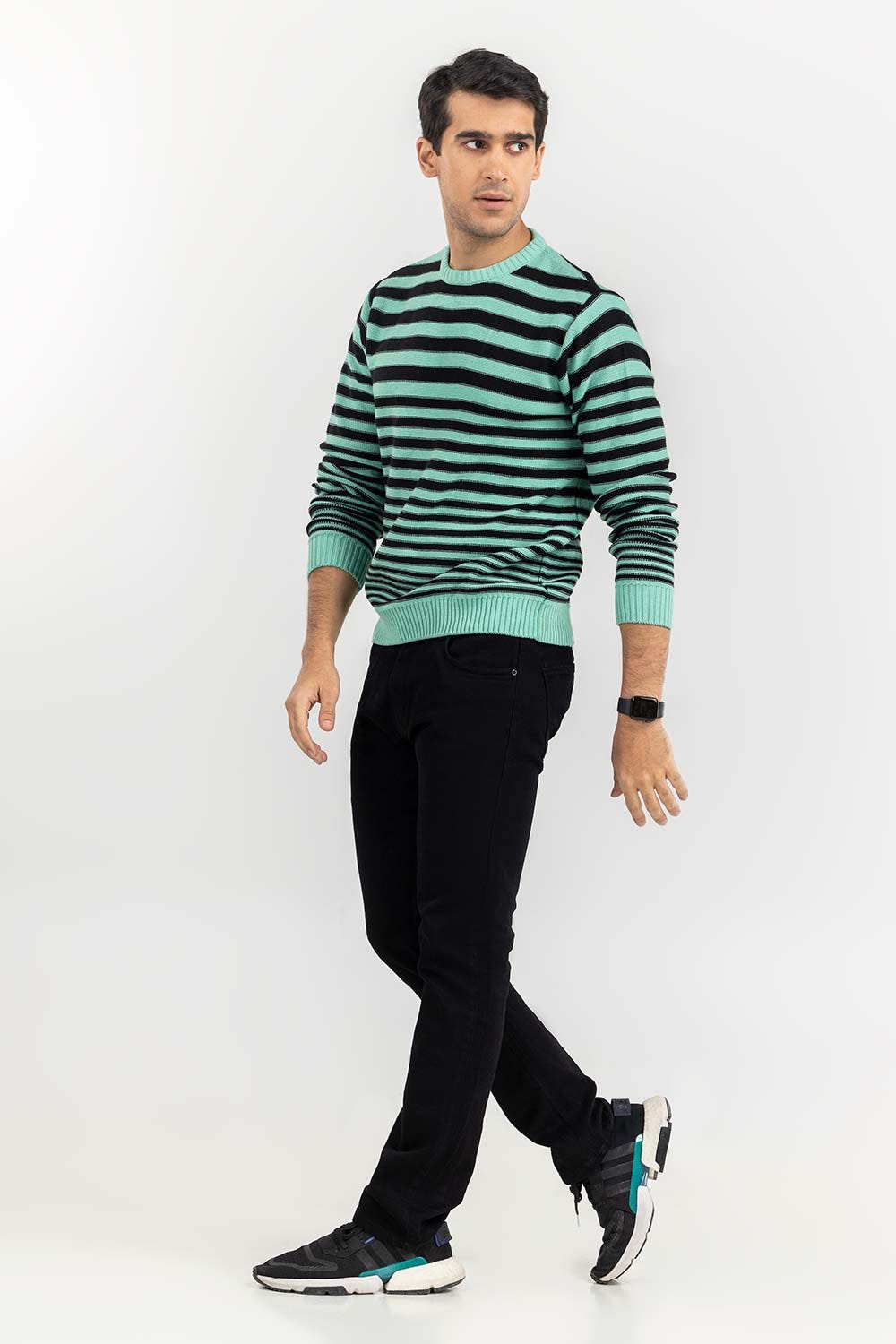Multi Color Striped Crew Neck Sweater