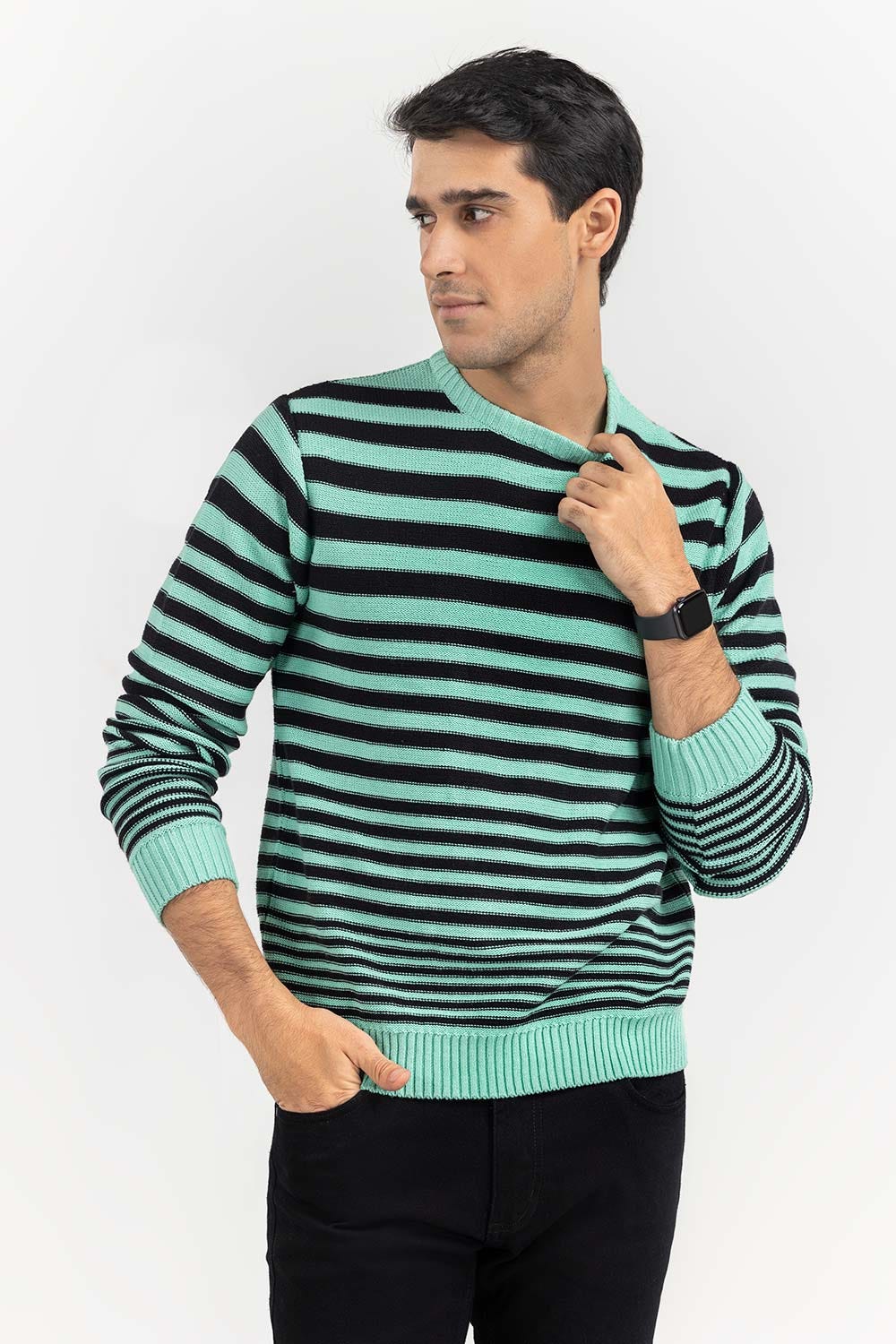 Multi Color Striped Crew Neck Sweater