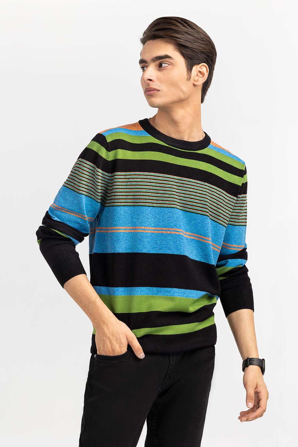 Multi Color Striped Crew Neck Sweater