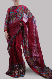 Red Bud Embellished Organza Sari