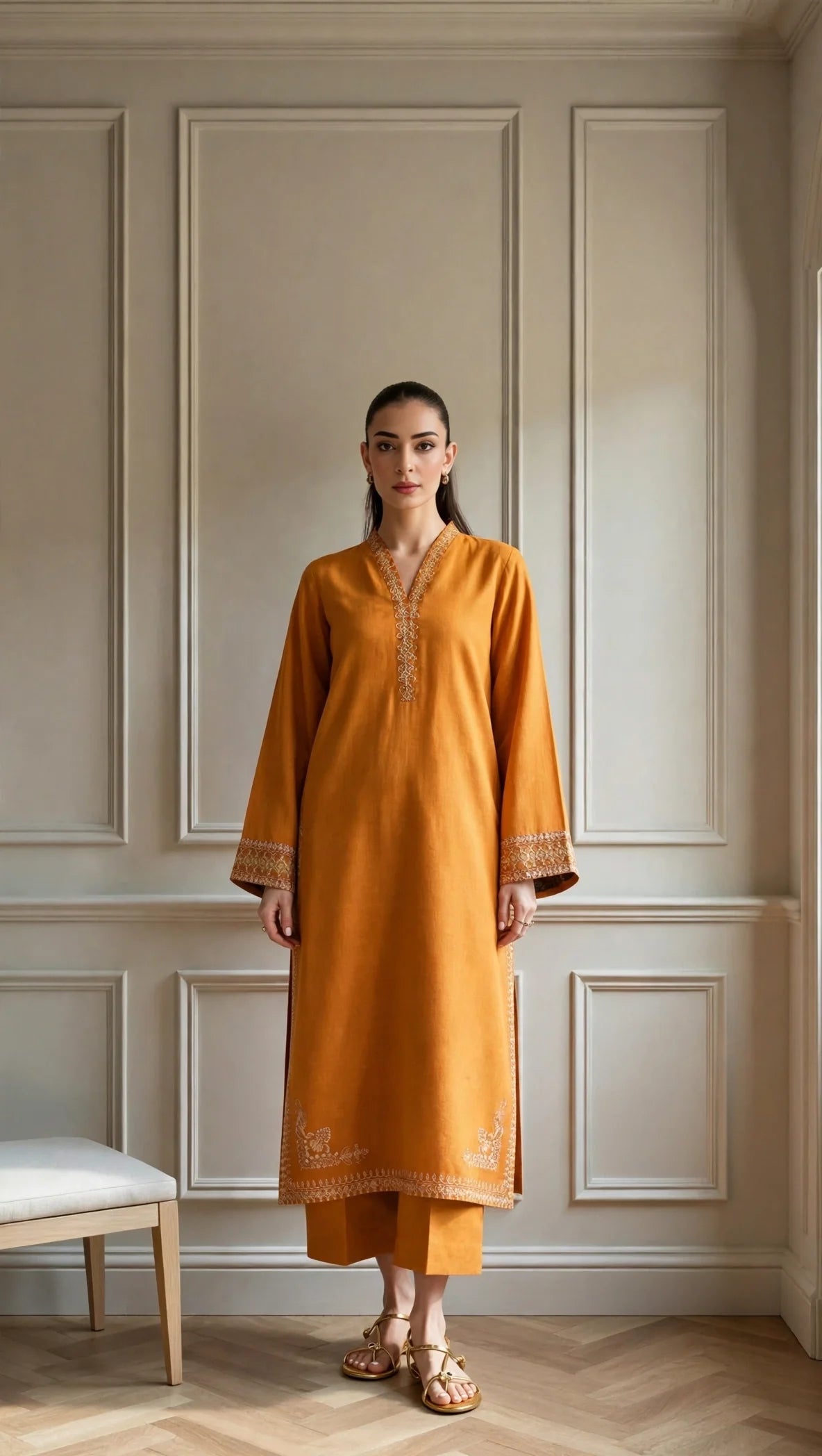 Zarfishan Mustard Suit | Embroidered Lawn 3 Piece Festive Wear