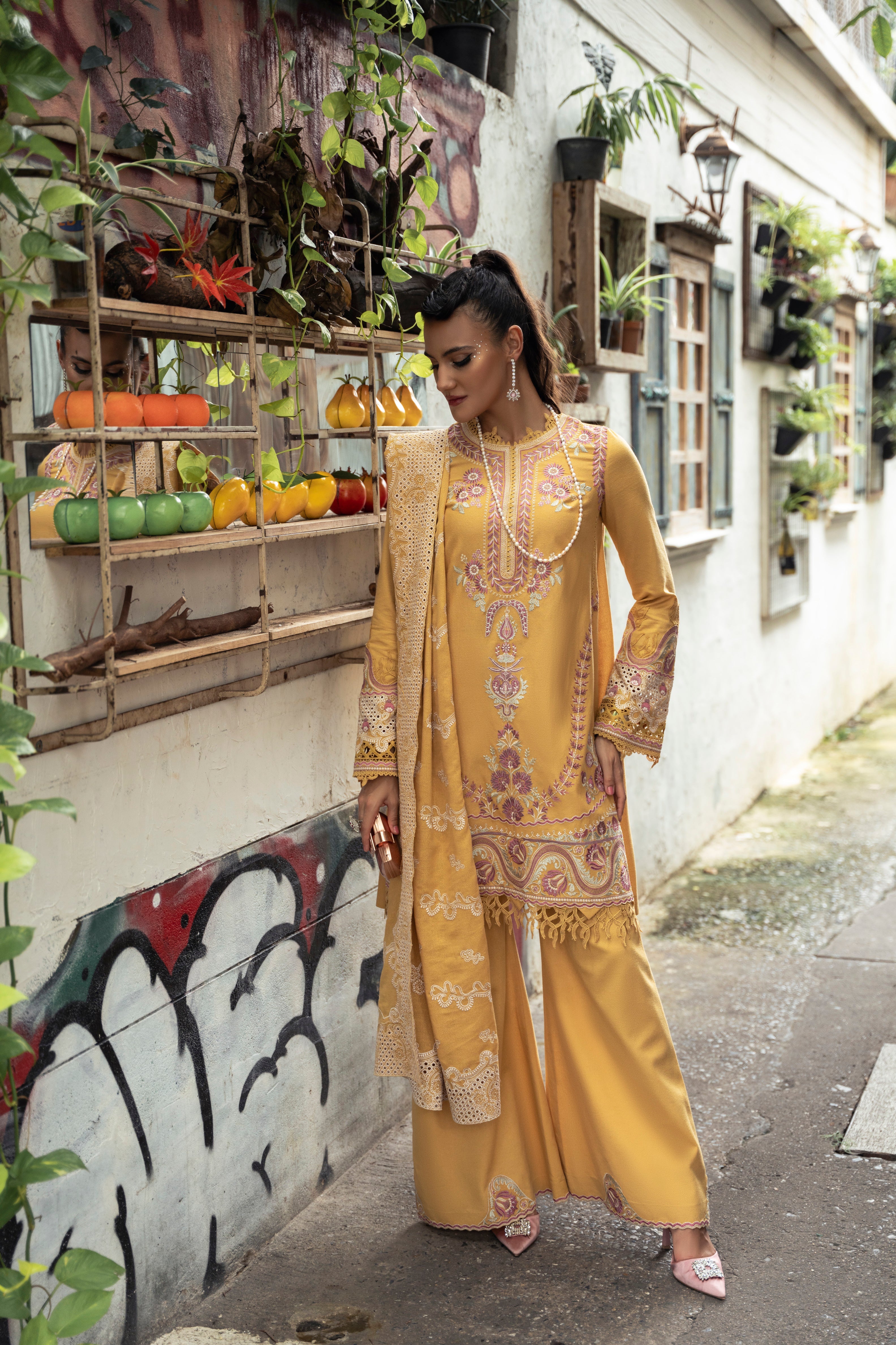 Pakistani designer Mysie By Tahira karandi outfit Tiana with dupatta and pants