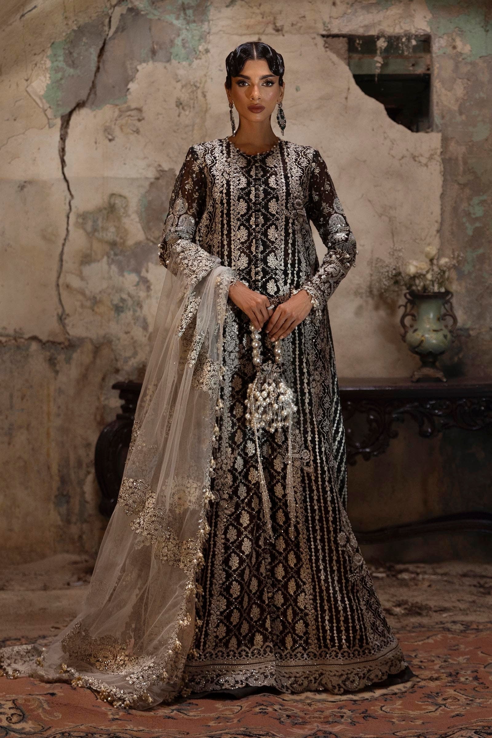 Stitched Festive Embroidered Woven Net Suit