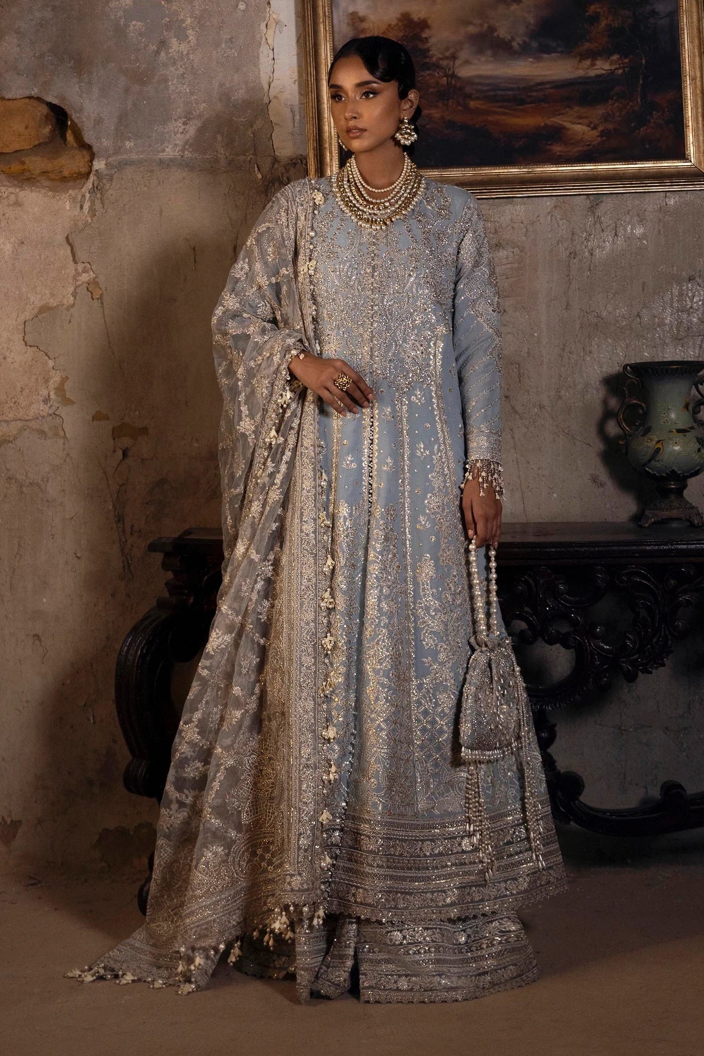 2 Piece Embroidered Raw Silk Suit