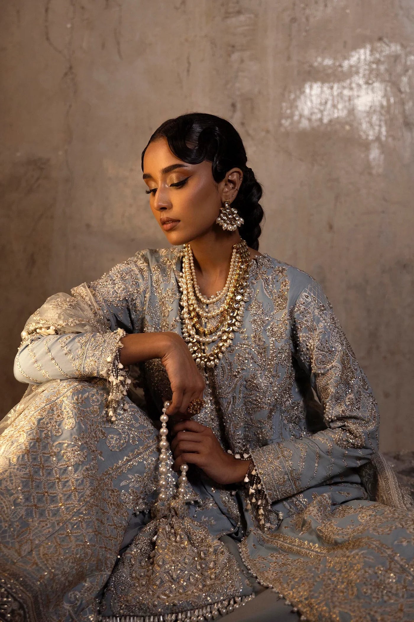 2 Piece Embroidered Raw Silk Suit