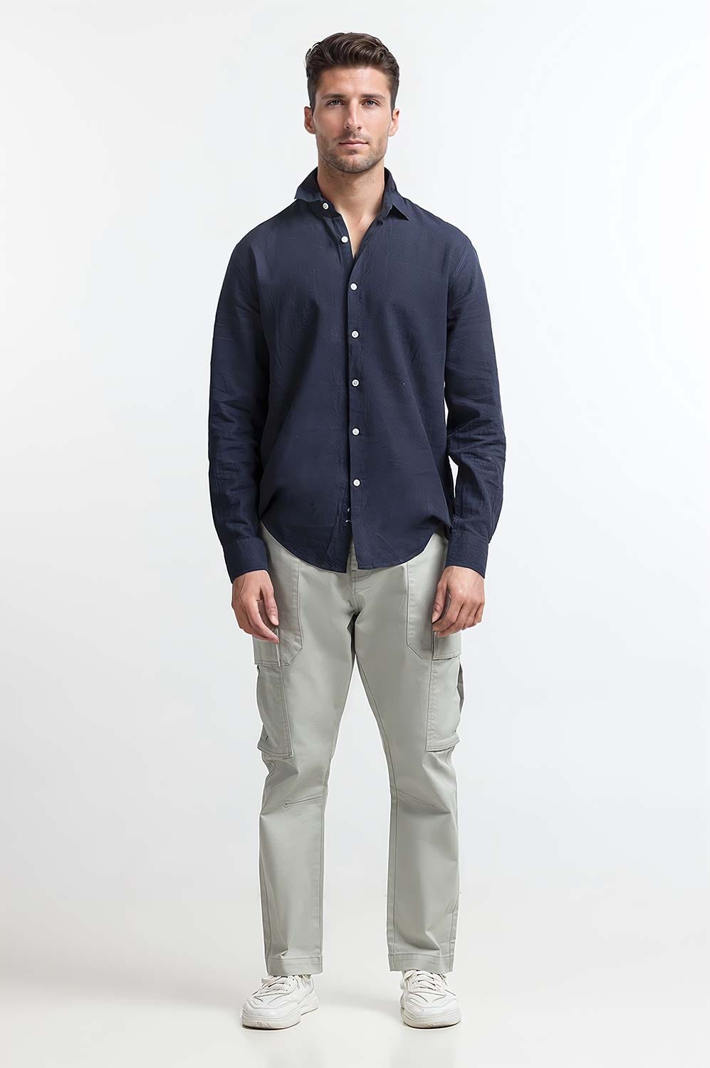 Navy Blue Basic Casual Shirt