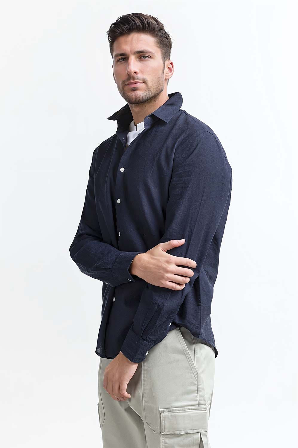 Navy Blue Basic Casual Shirt