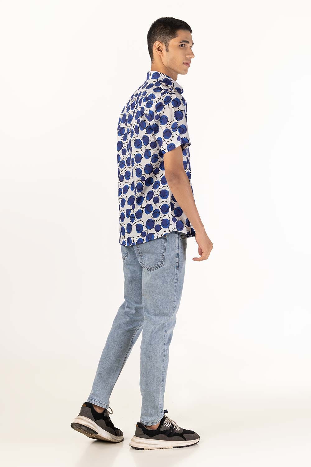 Navy White Printed Casual Shirt