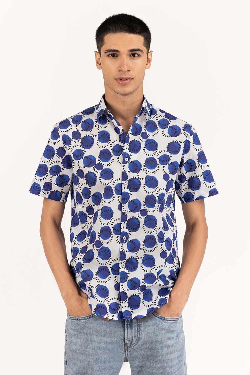 Navy White Printed Casual Shirt