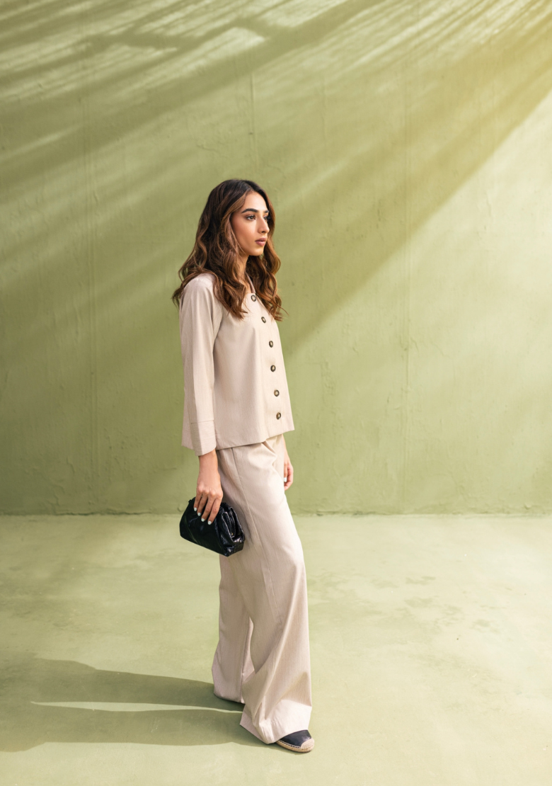 Nude shacket W/ nude wide leg pants
