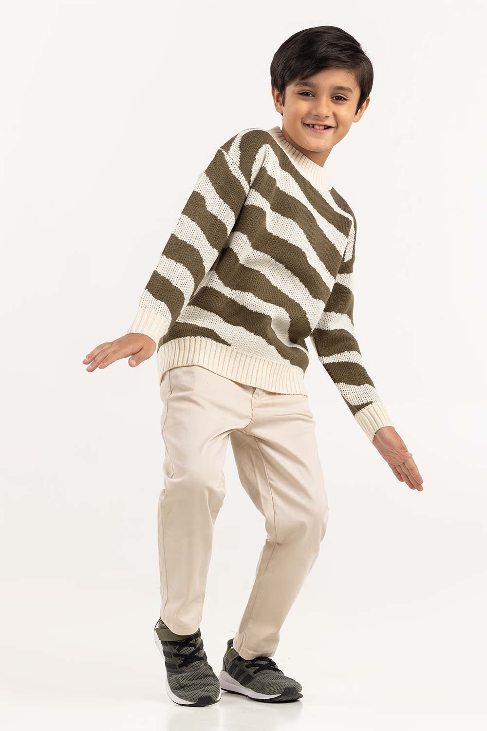 Toddler Boy Off-White And Brown Knit Sweater