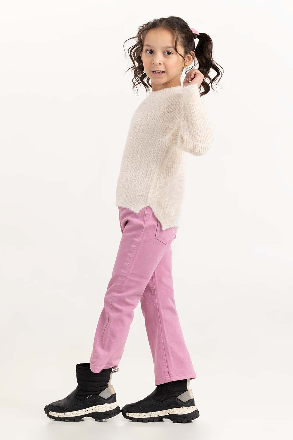 Toddler Girl Off-White Sweater With Round Neck