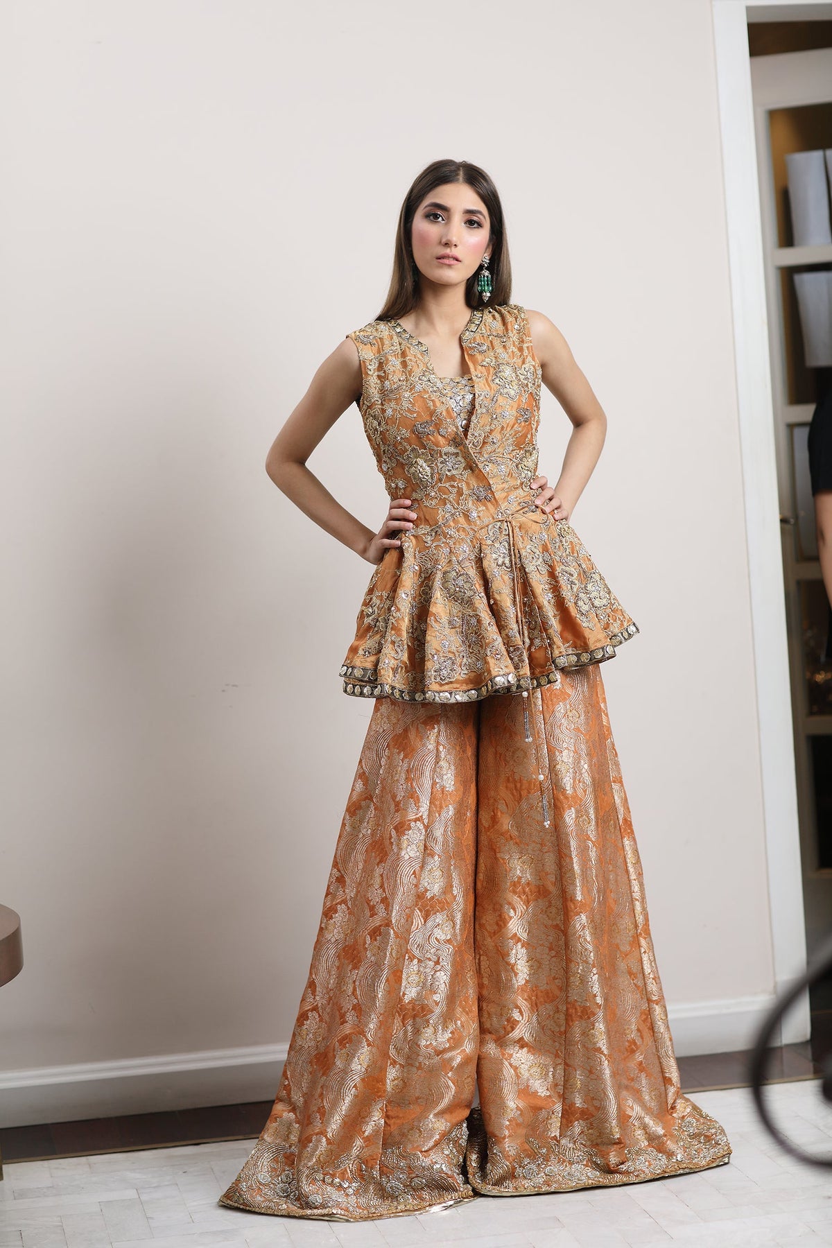 Peach Embellished Gharara Formal Set