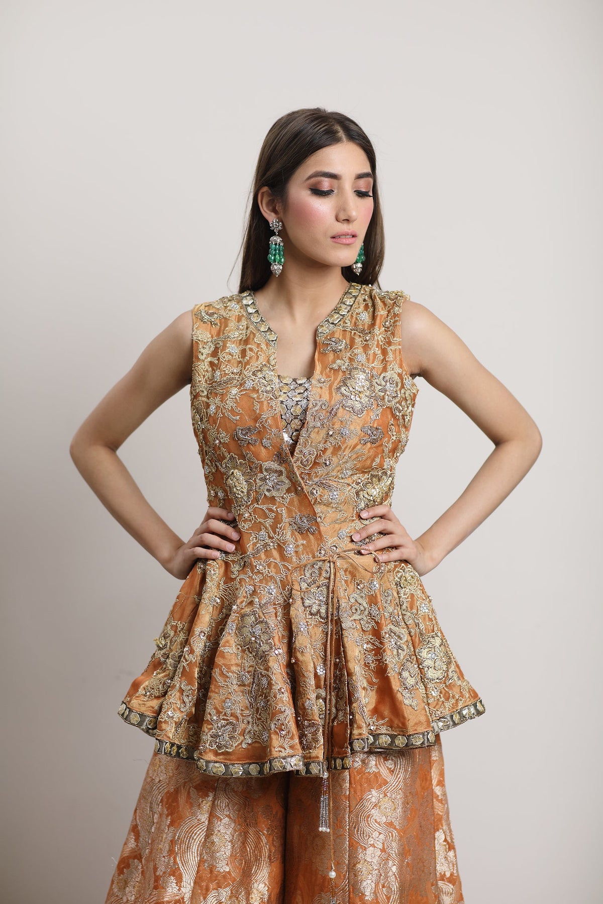 Peach Embellished Gharara Formal Set