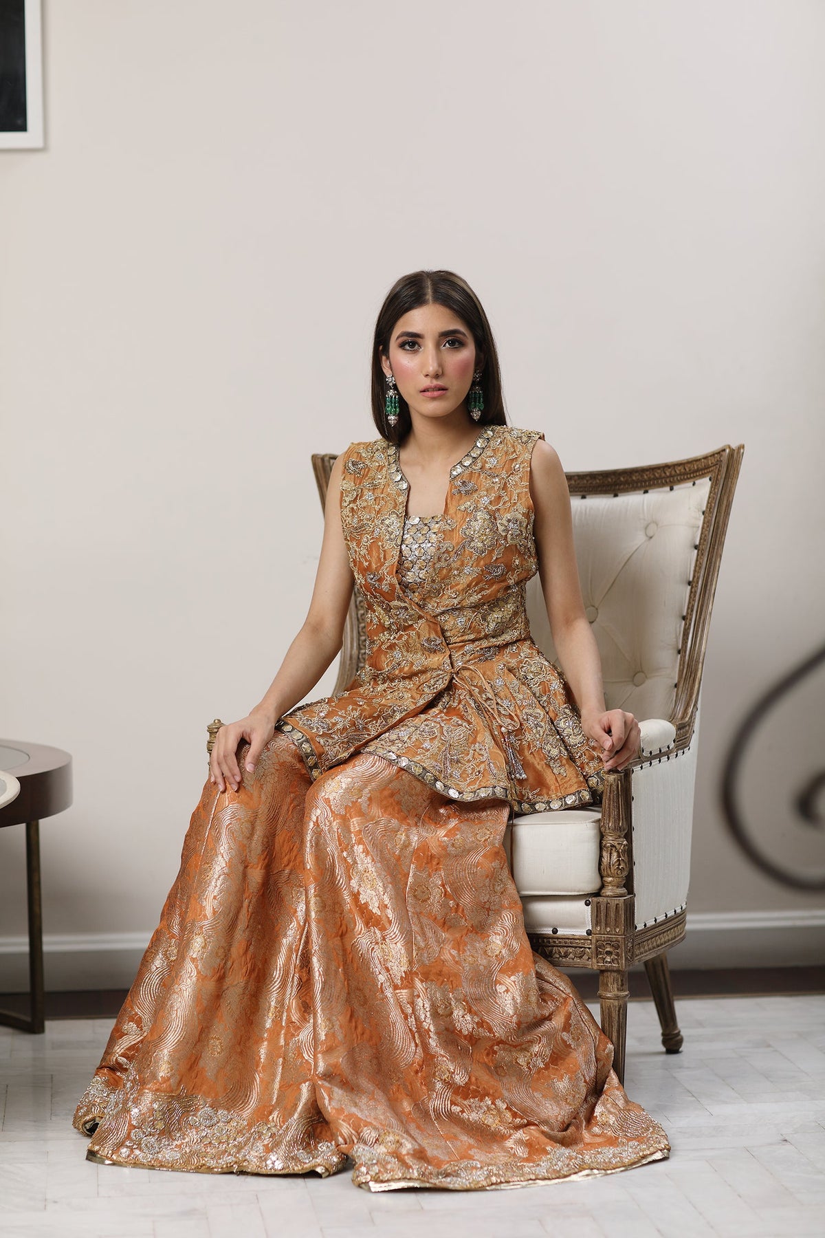 Peach Embellished Gharara Formal Set