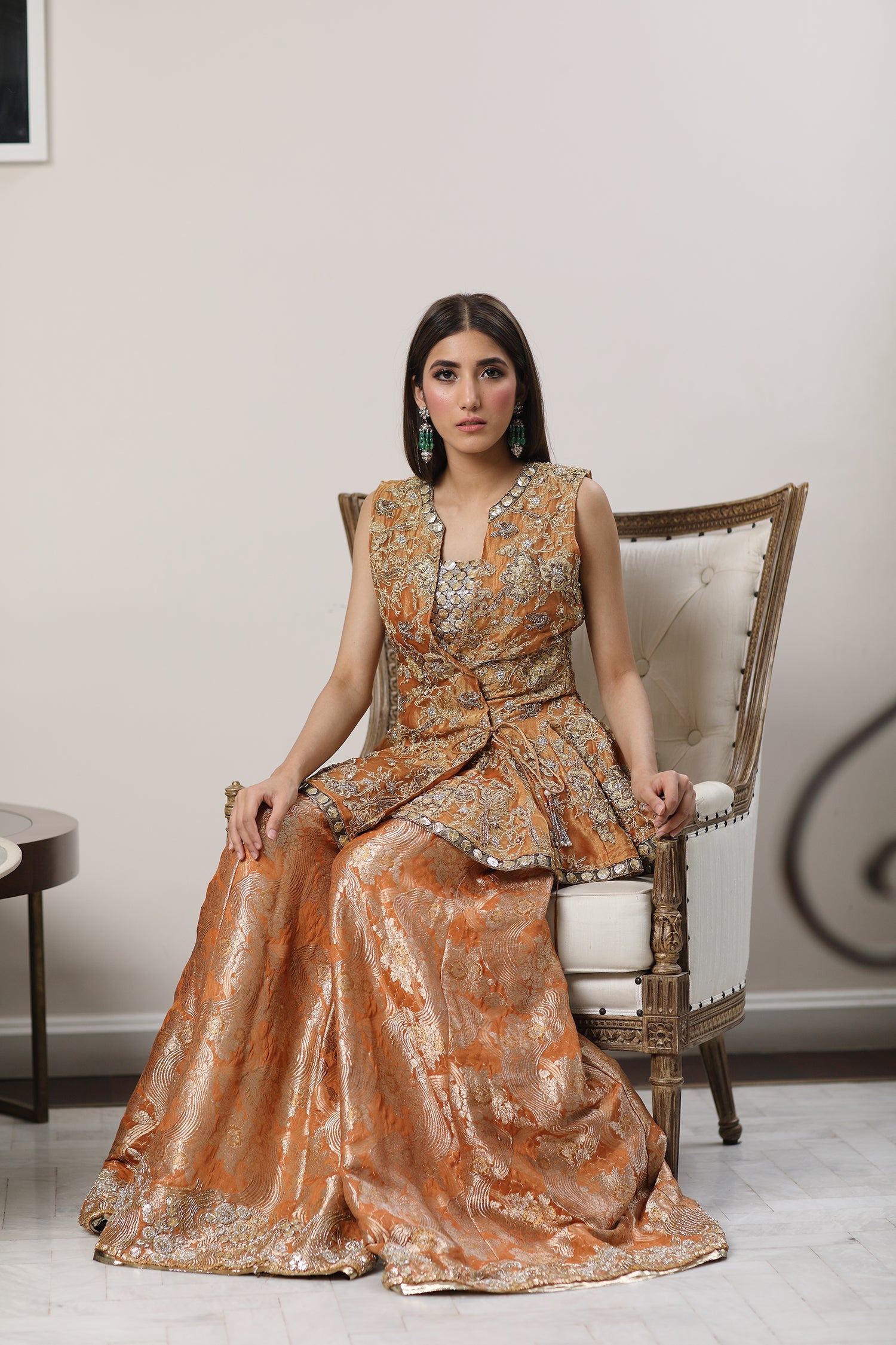 Peach Embellished Gharara Formal Set