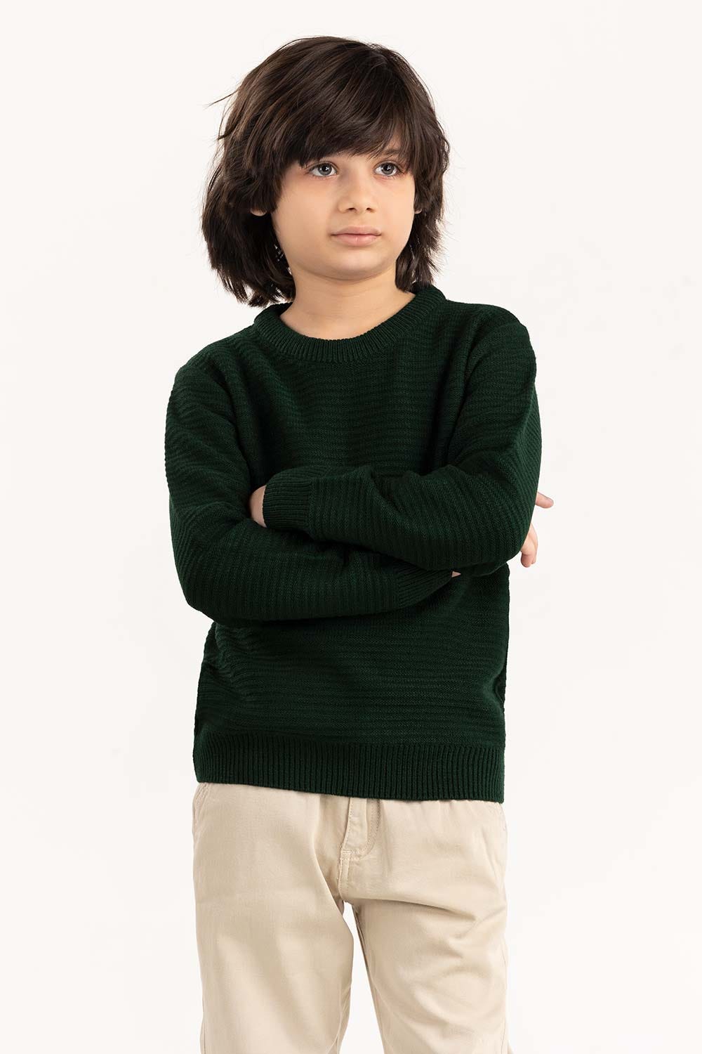 Junior Boy Olive Knit Sweater