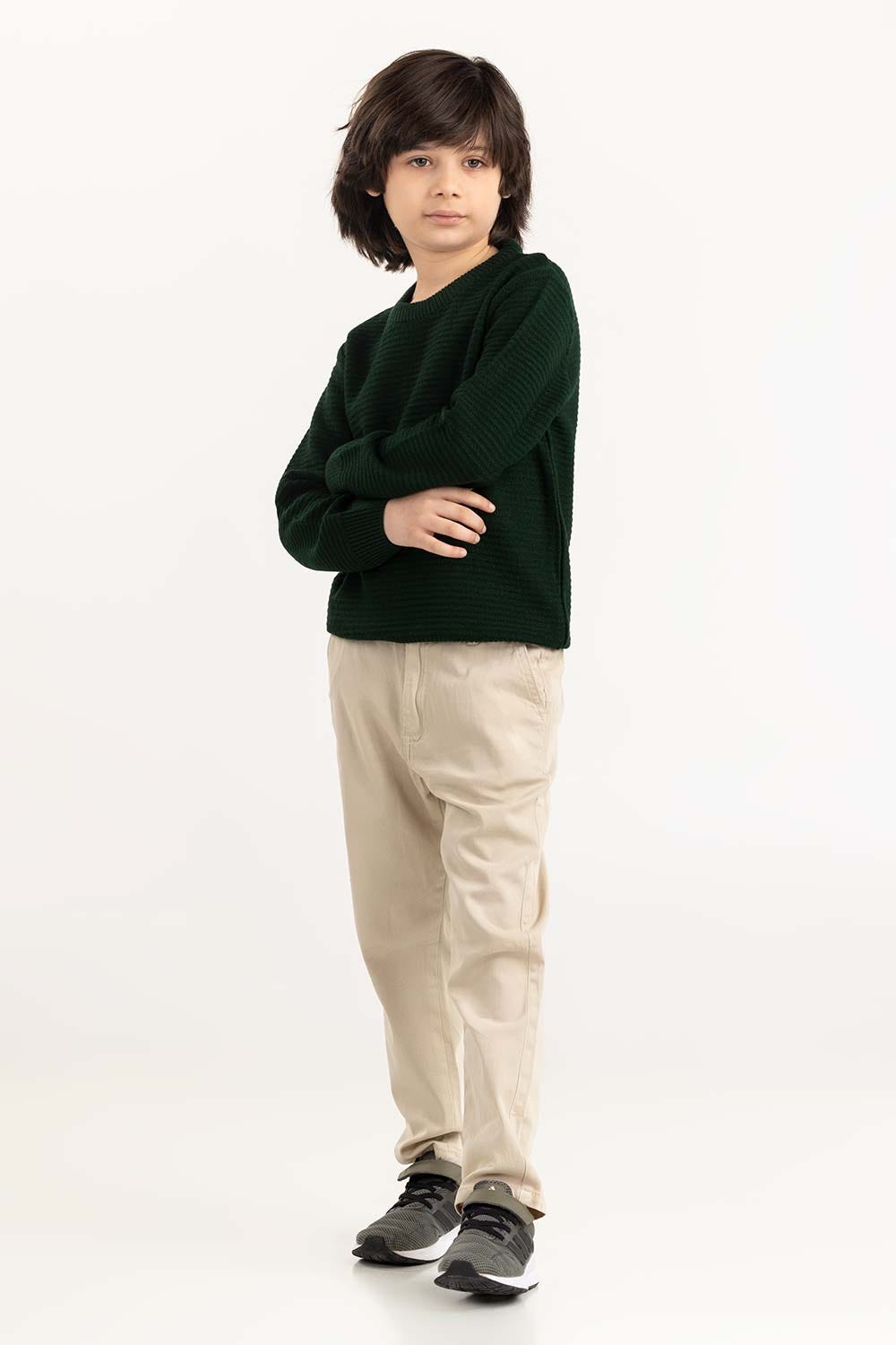 Junior Boy Olive Knit Sweater