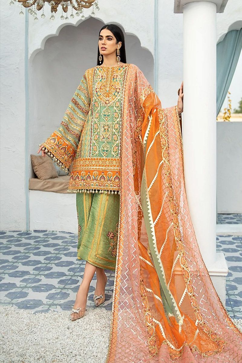 Foliage Rustle Style — Mairaz Orange Salwar Kameez