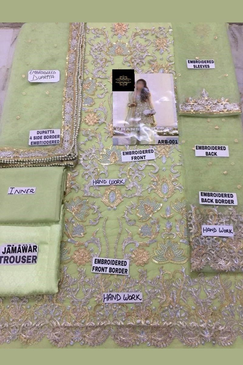 Green Net Kameez & Trouser — Mairaz