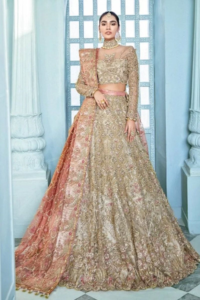 Urrezka Style — Mairaz Gold & Peach Lehenga