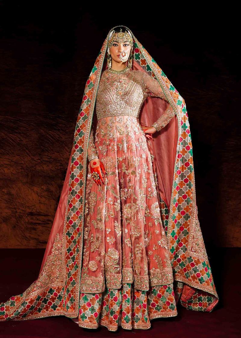 Saaz Style — Mairaz Rose Gold Net Pishwas & Sharara