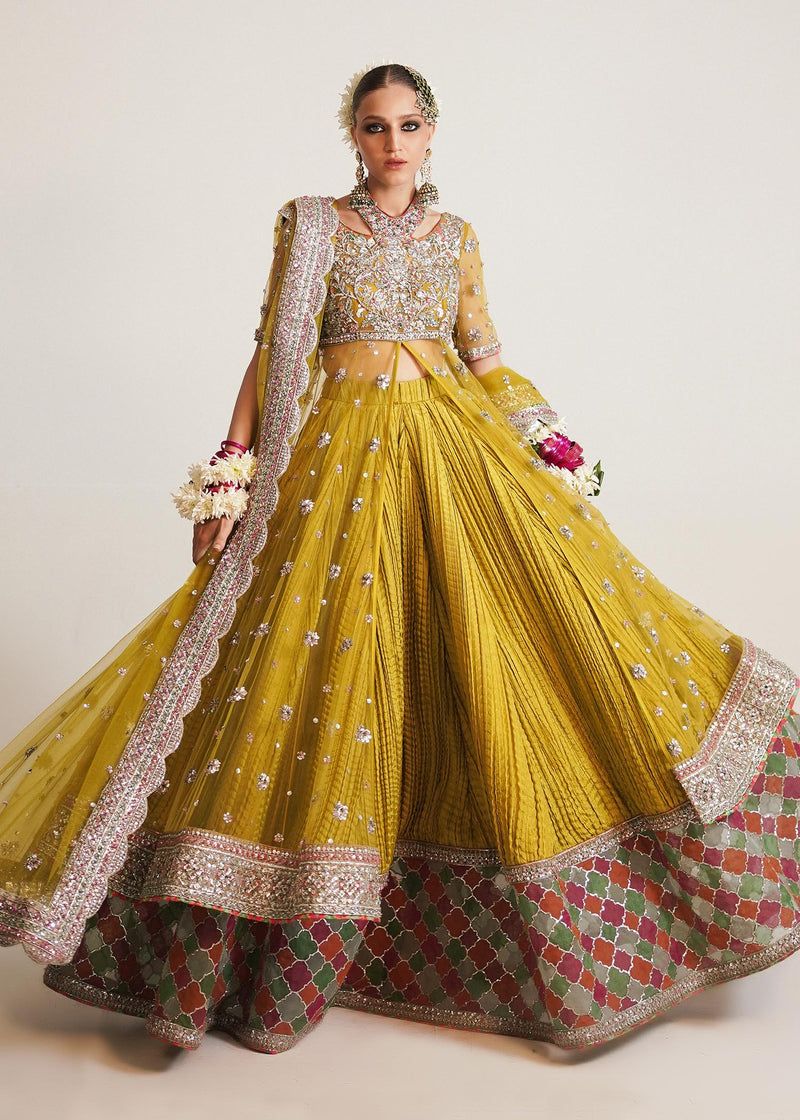 Moore Style — Mairaz Lime Yellow Net Pishwas & Sharara