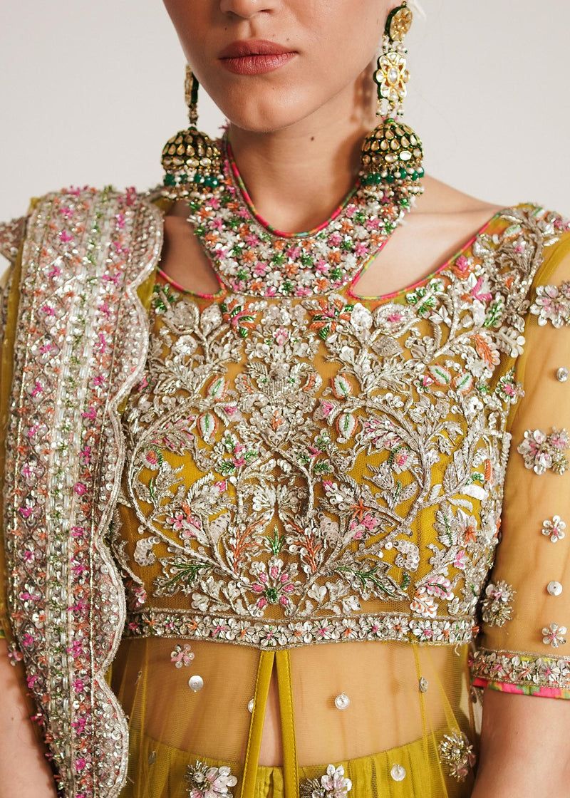 Moore Style — Mairaz Lime Yellow Net Pishwas & Sharara