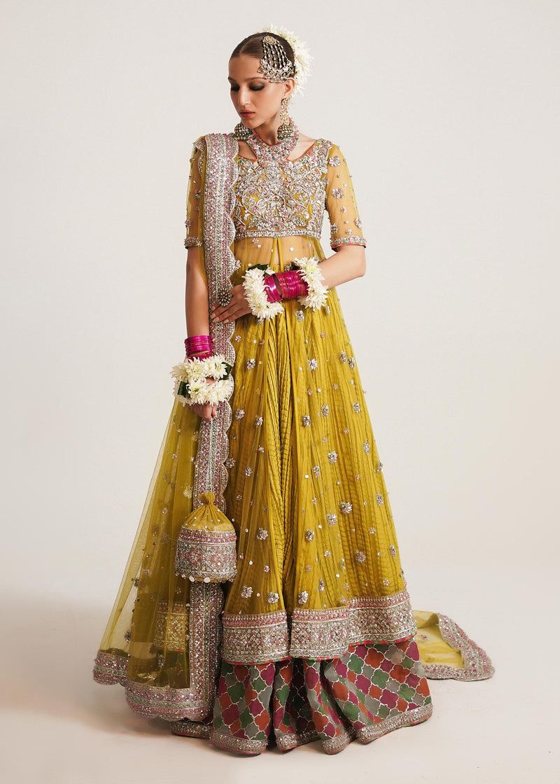 Moore Style — Mairaz Lime Yellow Net Pishwas & Sharara